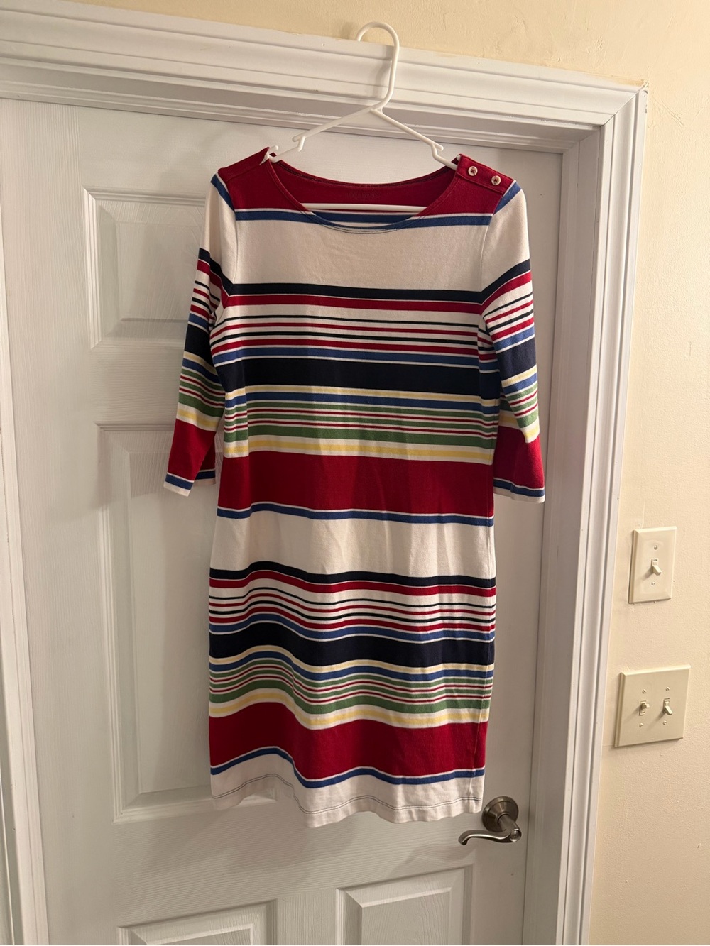 Talbots Multicolor Striped Midi Dress in Red, Navy, White